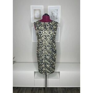 Lauren Ralph Lauren Black Label Dress Women 4 Navy Gold Embroidered Cap Sleeve